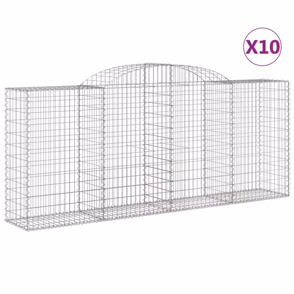 Berkfield Home Decorative Arched Gabion Baskets, 10 Pieces, Galvanised Steel, Silver, W: 300 cm, D: 50 cm, H: 120-140 cm – 2