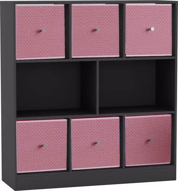 URBNLIVING 8 Cube Black Freestanding Bookcase with 6 Pastel Pink Fabric Storage Drawers
