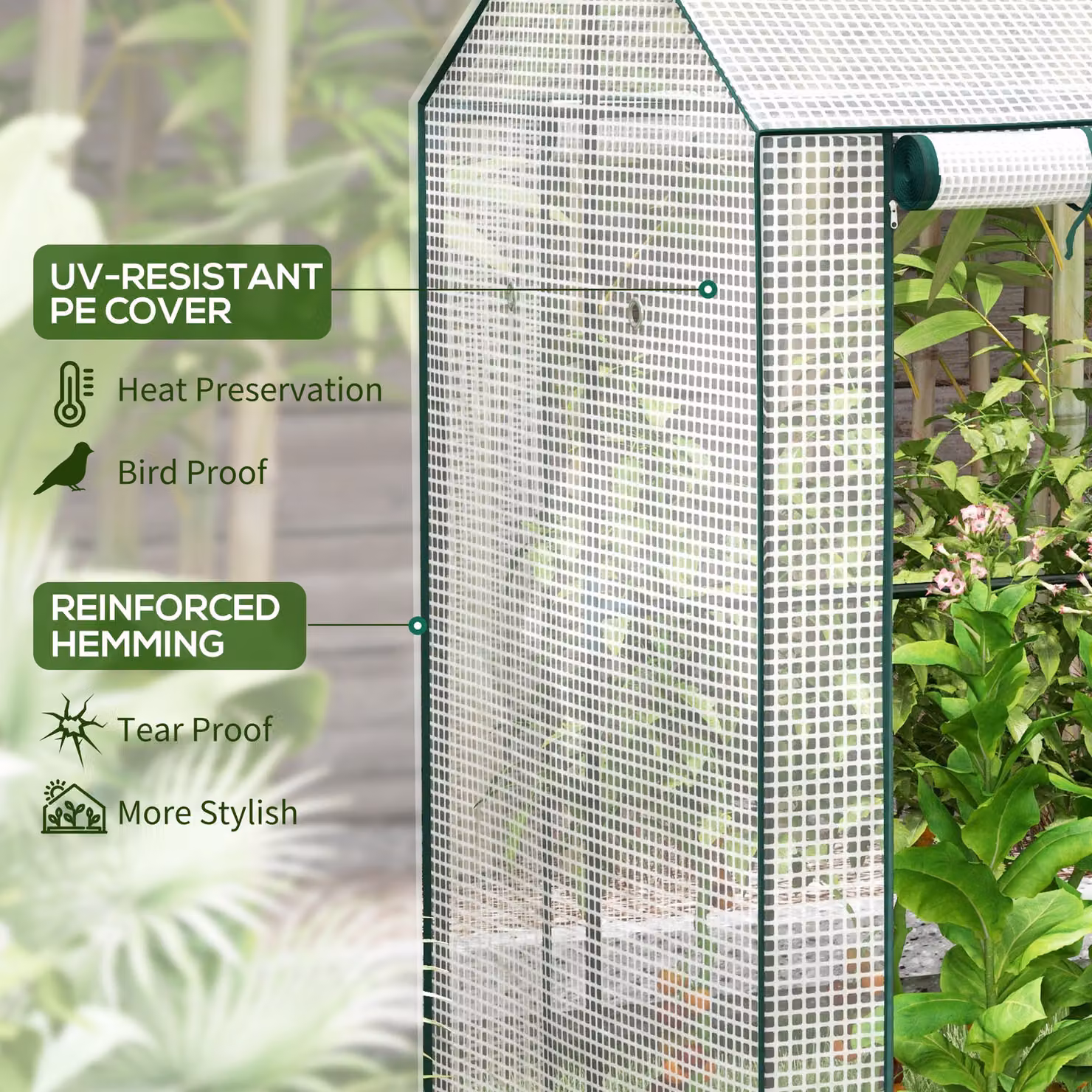 Outsunny Green House with 2 Roll-up Doors and Reinforced Cover, Green, W/D/H: 100 x 80 x 150 cm – 3