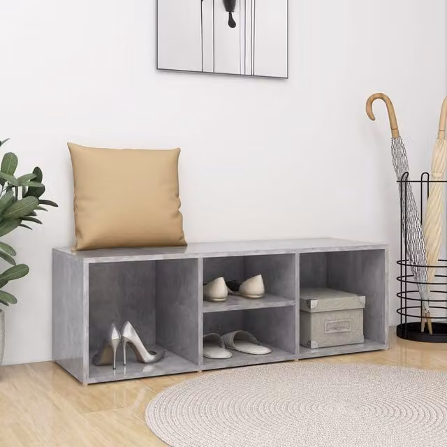 Berkfield Home Shoe Storage Bench in Concrete Grey, W/D/H: 105 x 35 x 35 cm