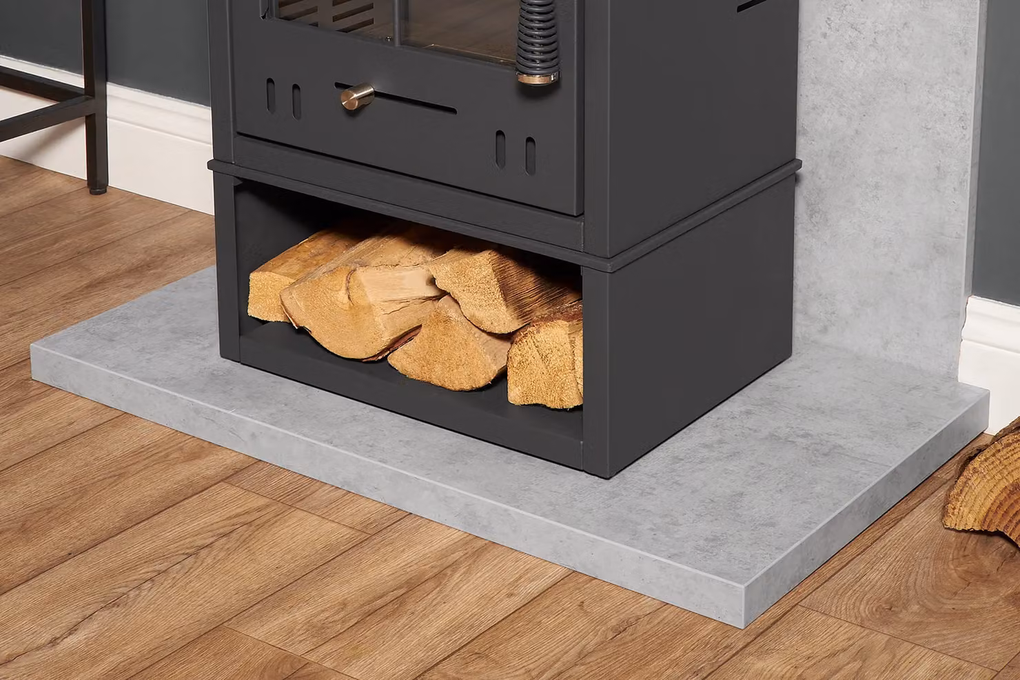Acantha Fires & Fireplaces Tile & Hearth Set in Black and Grey with Concrete Effect and Stainless Steel Details – 4