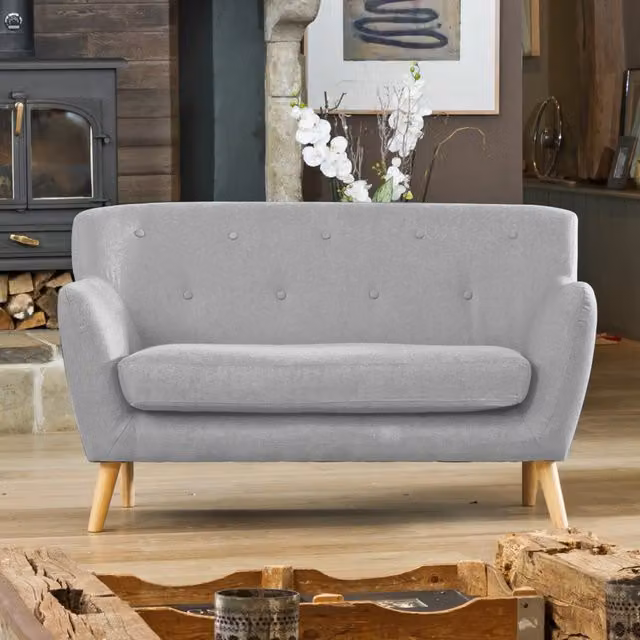 Artemis Home Lynwood Scandi Style 2 Seat Sofa in Light Grey Hessian Fabric, Width: 137 cm