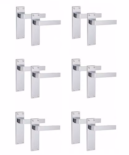 Golden Grace Straight Delta Latch Door Handles in Polished Chrome, 6 Pairs