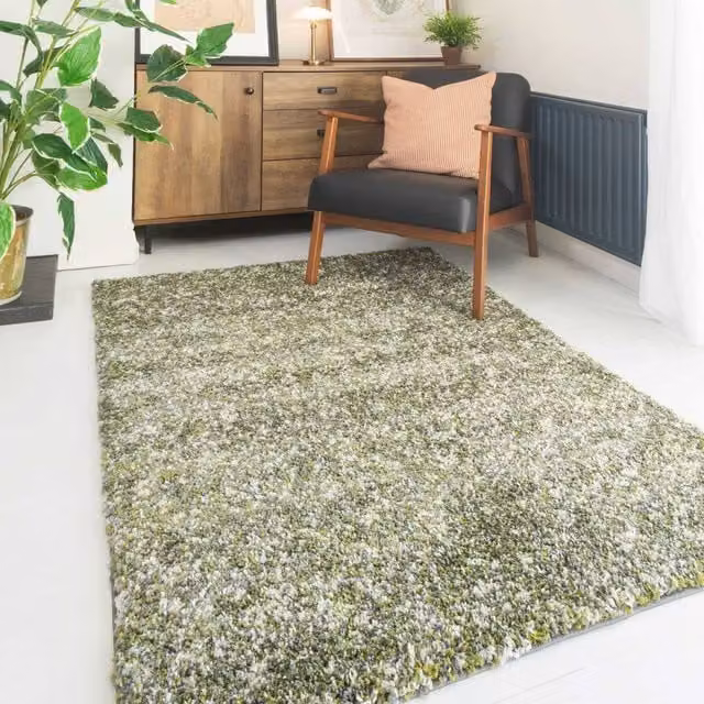 Kukoon Modern Abstract Shaggy Rug in Green and Grey, W: 80 cm, L: 150 cm – 1