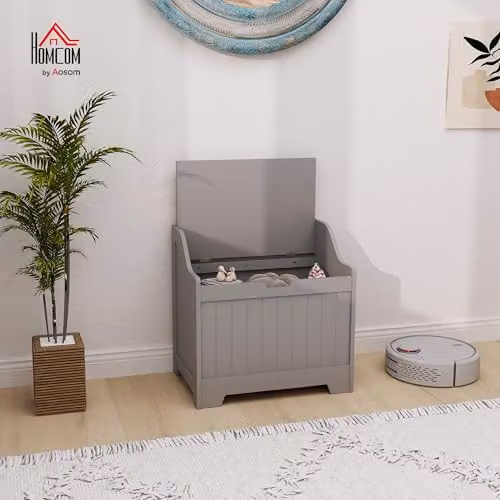 HOMCOM Grey Storage Trunk with Soft-Close Lid, W/D/H: 56.5 x 38 x 56 cm – 2
