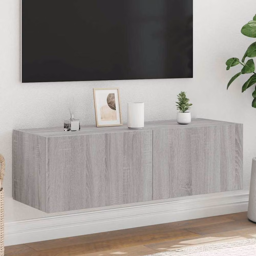 Berkfield Home TV Wall Cabinet with LED Lights in Grey Sonoma, W/D/H: 100 x 35 x 31 cm – 2
