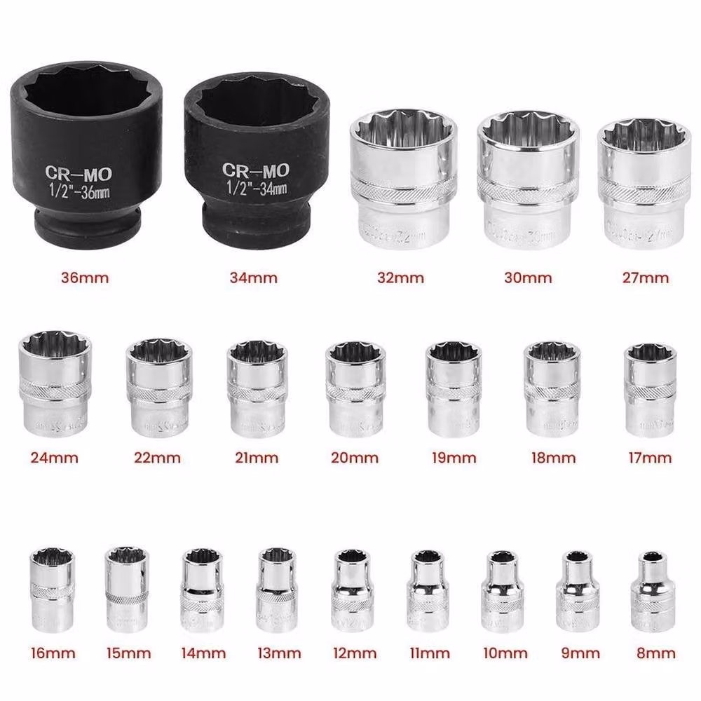 NESTLUNE 21-Piece 1/2 inch Drive Spline Shallow Impact Socket Set in Silver – 3