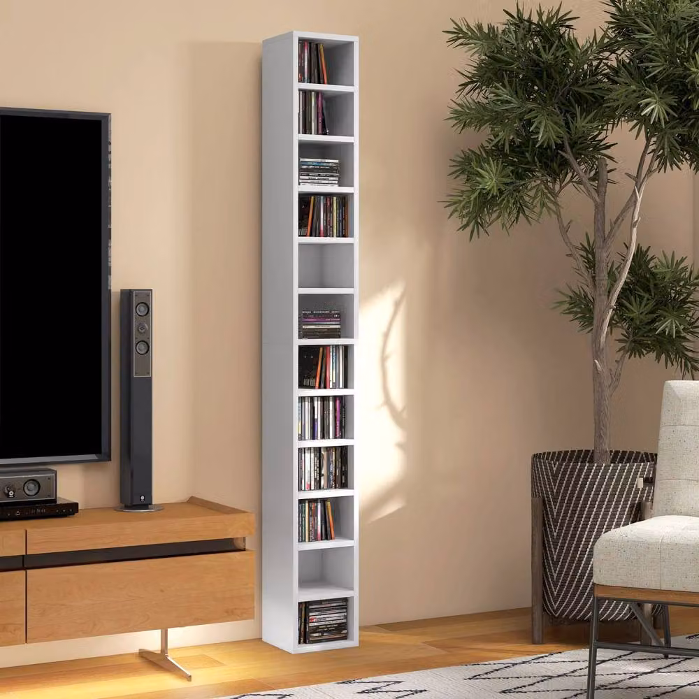 Wyld Haus Manina White Tall Narrow CD Storage Tower with 204 Disc Capacity, H 175 x W 21 x D 20 cm – 7