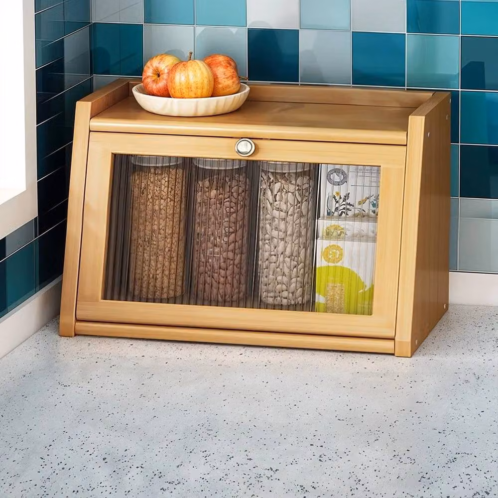 EONLION 2 Tier Natural Bamboo and Wood Bread Box in Brown, Width: 100 cm – 3