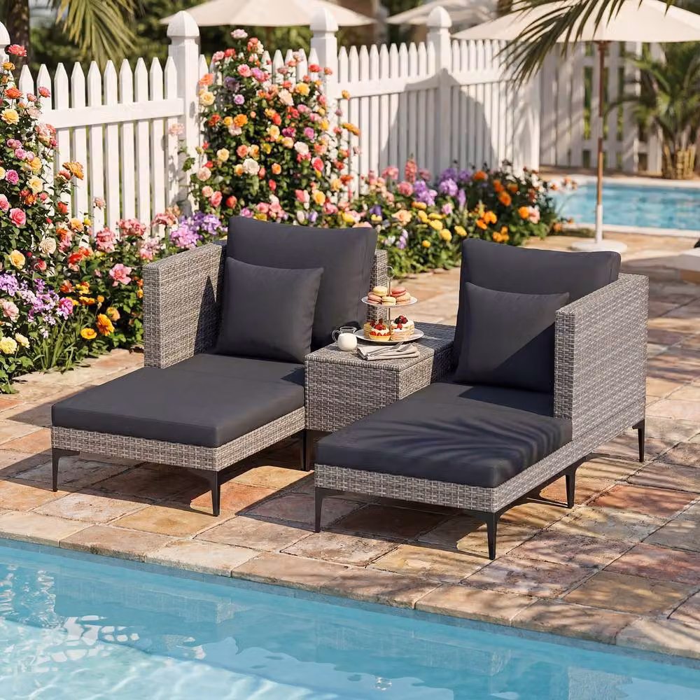 Costway 5-Piece Grey PE Rattan Patio Conversation Set with Upholstered Cushions and Side Table – 7