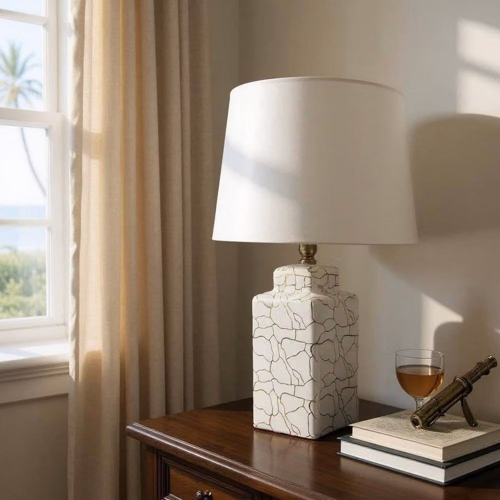Minster Ceramic Table Lamp and Shade in Silver, W/D/H: 36 x 30 x 59 cm – 4