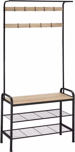 tectake Industrial Hall Tree with Bench, Coat Stand and Shoe Rack in Brown and Black