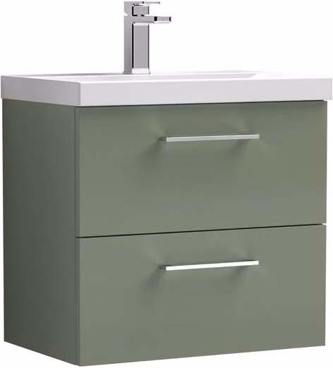 Balterley Modern Wall-Hung 2-Drawer Bathroom Vanity Unit with Basin, Satin Green, Width: 60 cm