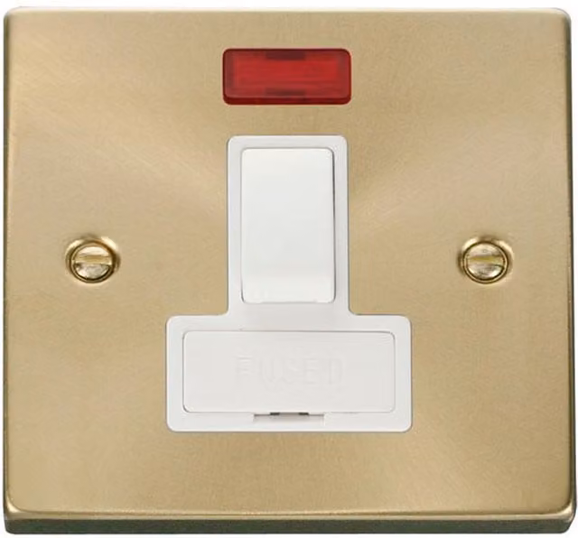 SE HOME Satin Brushed Brass 13A Switched Fused Connection Unit with Neon Indicator in White and Gold