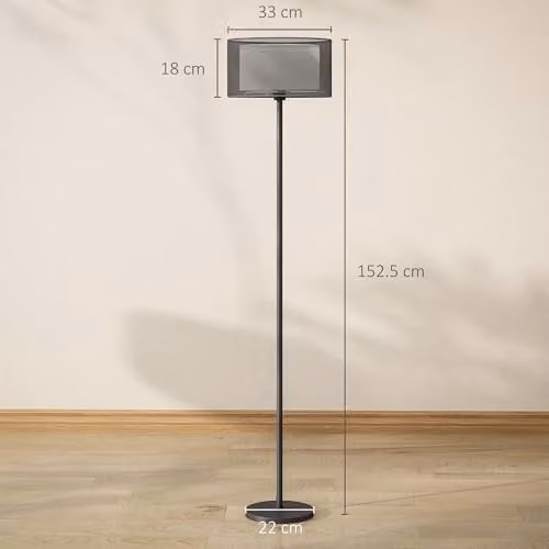 HOMCOM Modern Black Floor Lamp with Double Layer Fabric Shade and Foot Switch, H 152.5 x W 33 x D 33 cm – 7