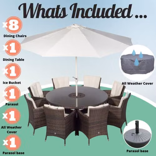 Thats Furniture Giardino Savannah 8 Seater Rattan Garden Dining Set with Ice Bucket Drinks Cooler in Brown, Diameter: 155 cm – 3
