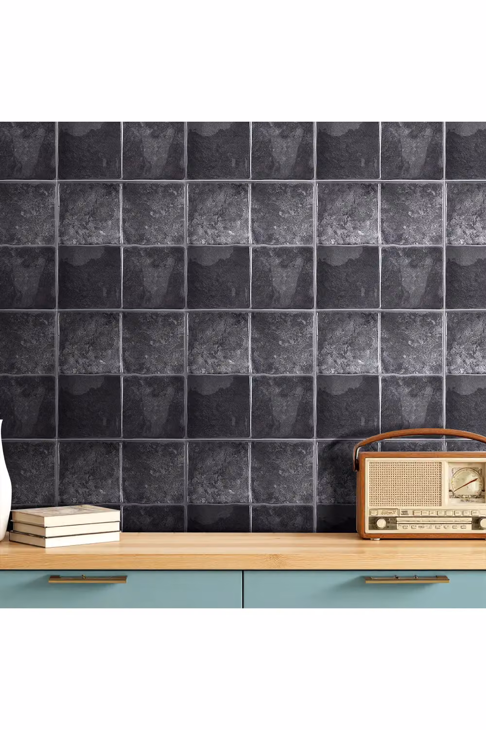 Living and Home 10-Piece 3D Square Self-Adhesive Tile Look Wall Stickers in Dark Grey/Anthracite – 2