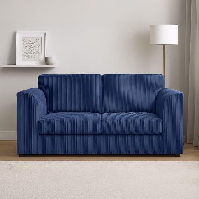 Furnishings For Less UK Luxor Jumbo Cord Fabric 2 Seater Fullback Sofa in Blue – 1