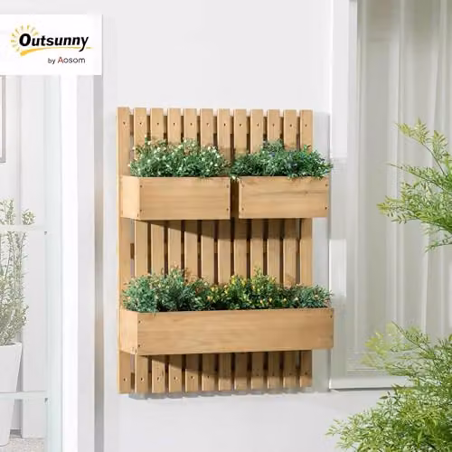 Outsunny Wall-mounted Wooden Garden Planters with Trellis and 3 Movable Planter Boxes, Brown – 2