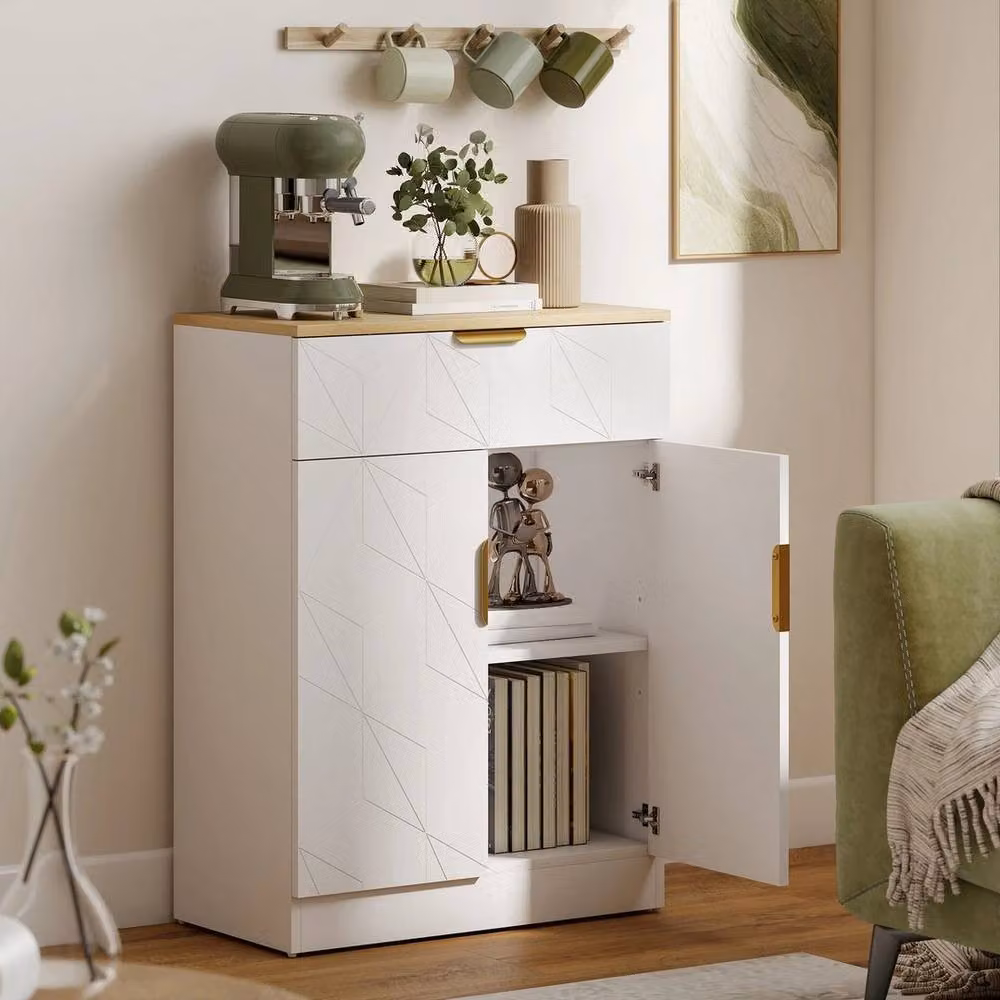 KORVIXA Modern Geometric Sideboard Storage Cabinet in White Matt Wood – 3