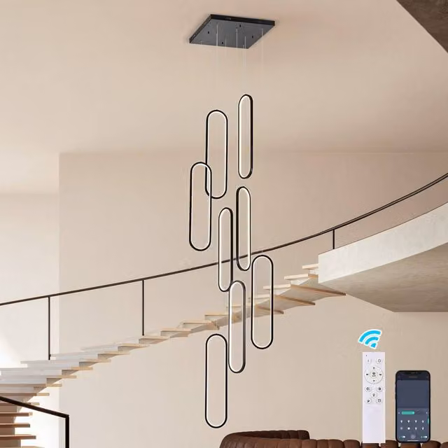 NIVOR 8 Lamp LED Dimmable Modern Staircase Pendant Light Chandelier in Black