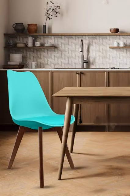 Fusion Living Soho Plastic Dining Chair with Dark Wood Legs in Turquoise – 1