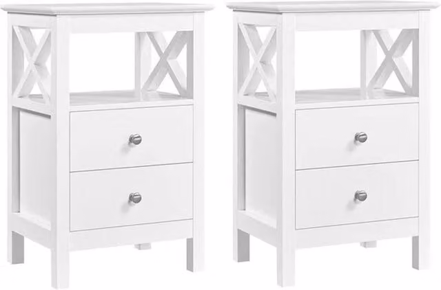 VOGREX Set of 2 White Wooden X-Frame Nightstands and Side Tables