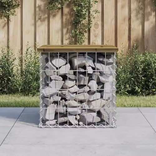 vidaXL Gabion Design Garden Bench in Impregnated Pine Wood, W/D/H: 43 x 44 x 42 cm