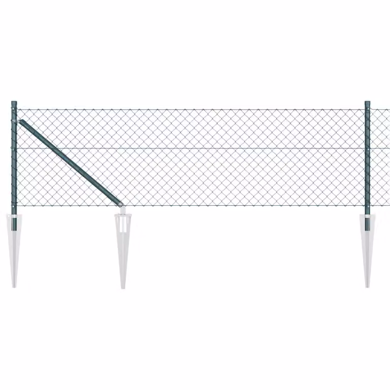 Berkfield Home Green Galvanised Steel Chain Link Fence with 13 Spike Posts, W: 0.4 m, L: 25 m