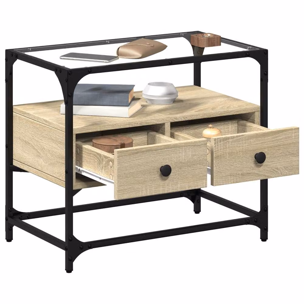 Berkfield Home Industrial TV Cabinet with Glass Top in Sonoma Oak, W/D/H: 60 x 35 x 51 cm – 3