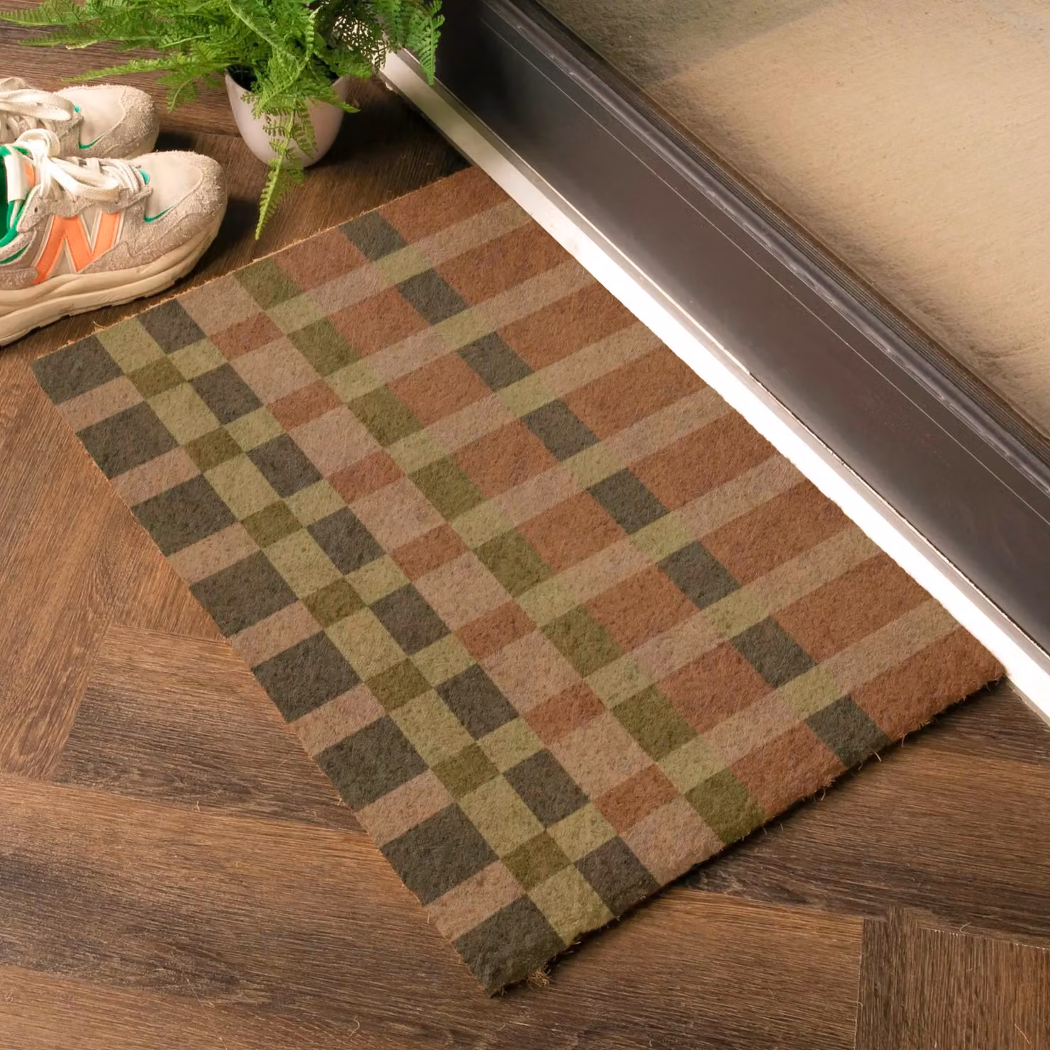 Artsy Mats Pink and Blue Checked Coir Doormat in Brown, W/D: 60 x 40 cm – 2