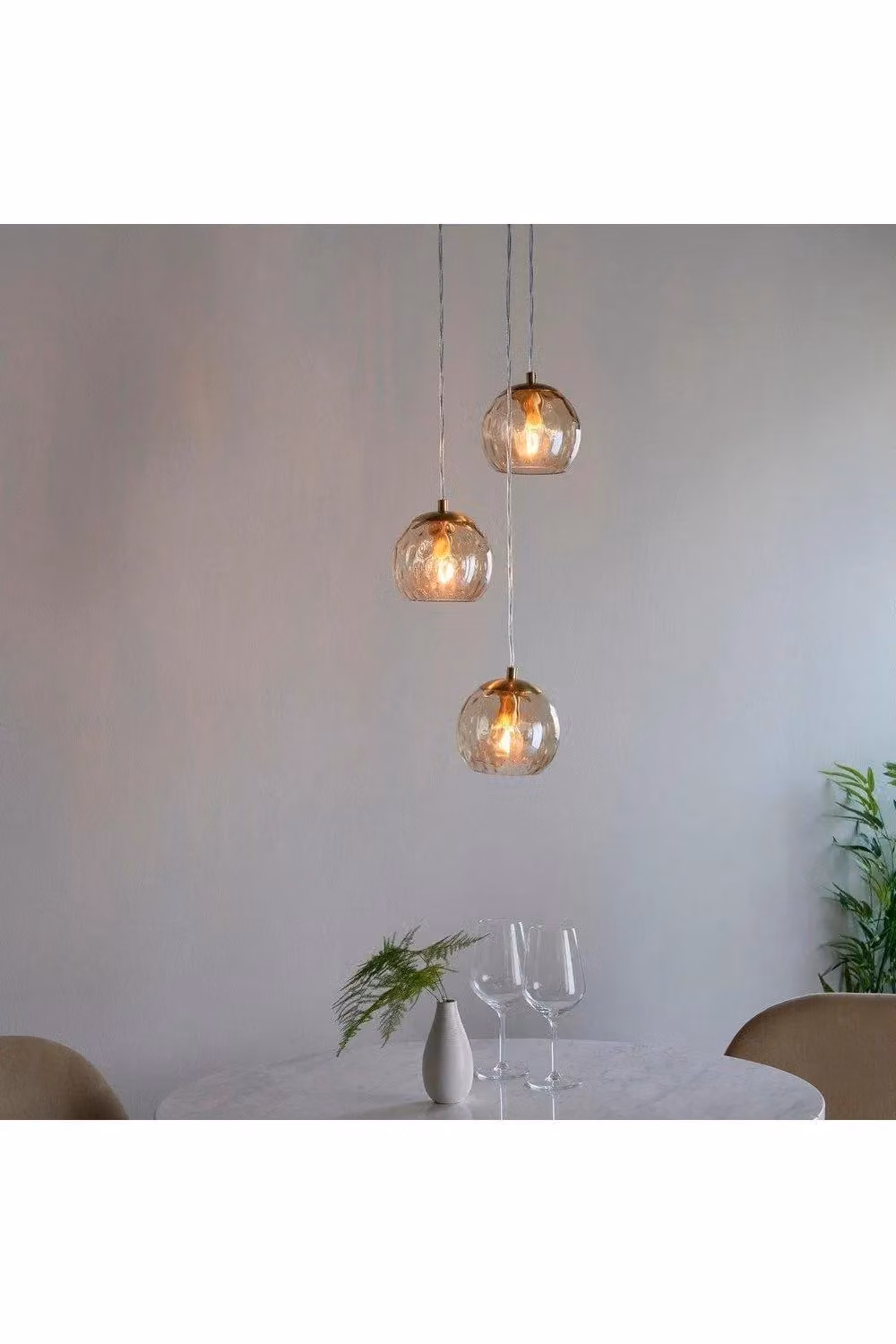 Netlighting Dimple Modern 3 Light Cluster Pendant with Brushed Brass and Gold Champagne Glass Shades – 2