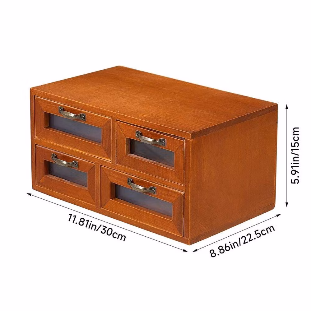 Kelvenix Vintage Wooden 4 Drawer Desk Organiser Storage Box in Brown – 2