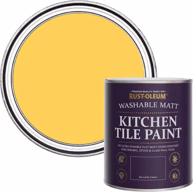 Rust-Oleum Kitchen Tile Paint in Matt Finish, Lemon Jelly Yellow, 750ml