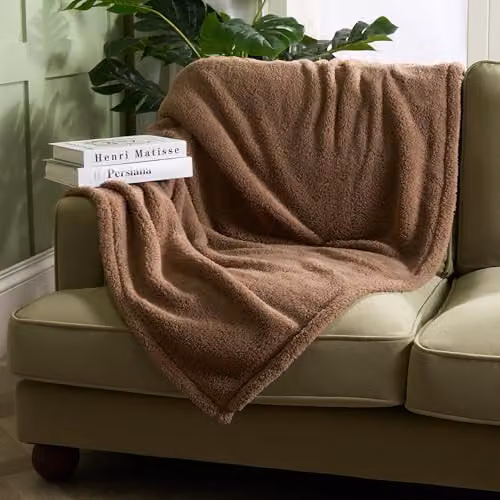 OHS Large Teddy Fleece Throw Blanket in Brown, W/D/H: 200 x 240 cm – 2