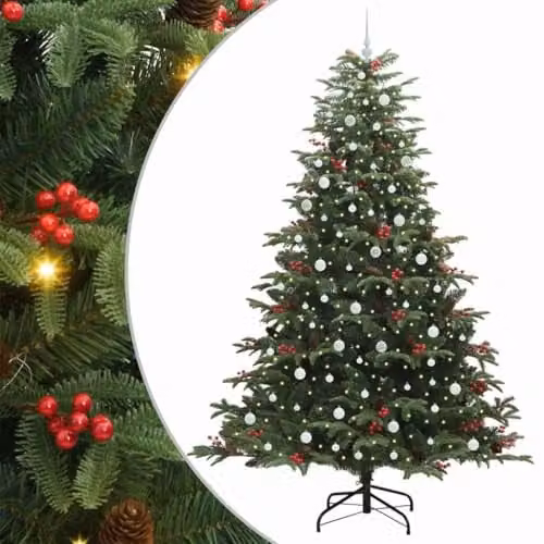 vidaXL Artificial Christmas Tree with 300 Warm White LEDs and Metal Stand, Green, Height: 240 cm – 1