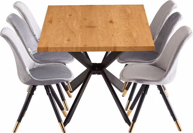 Life Interiors Sofia Duke LUX Dining Set with Rectangular Table and 6 Grey and Gold Chairs