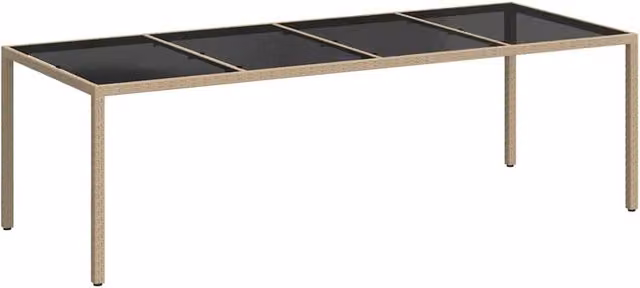 Berkfield Home Beige Poly Rattan Garden Table with Tempered Glass Top, W/D/H: 250 x 100 x 75 cm