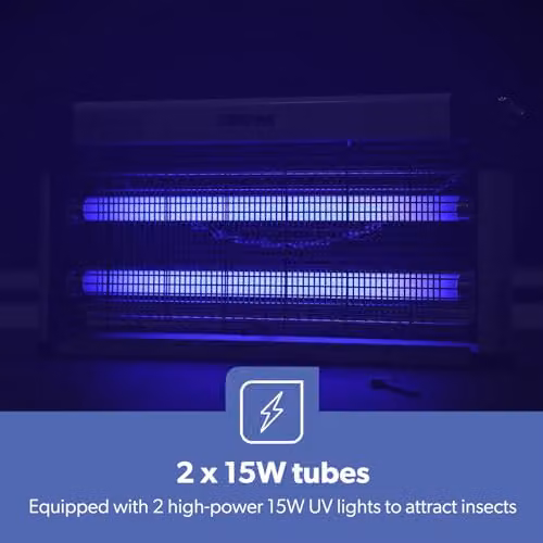 GEEPAS 30W Electric Insect Killer UV Fly Zapper in White for Flies, Moths, Mosquitoes and Wasps – 5