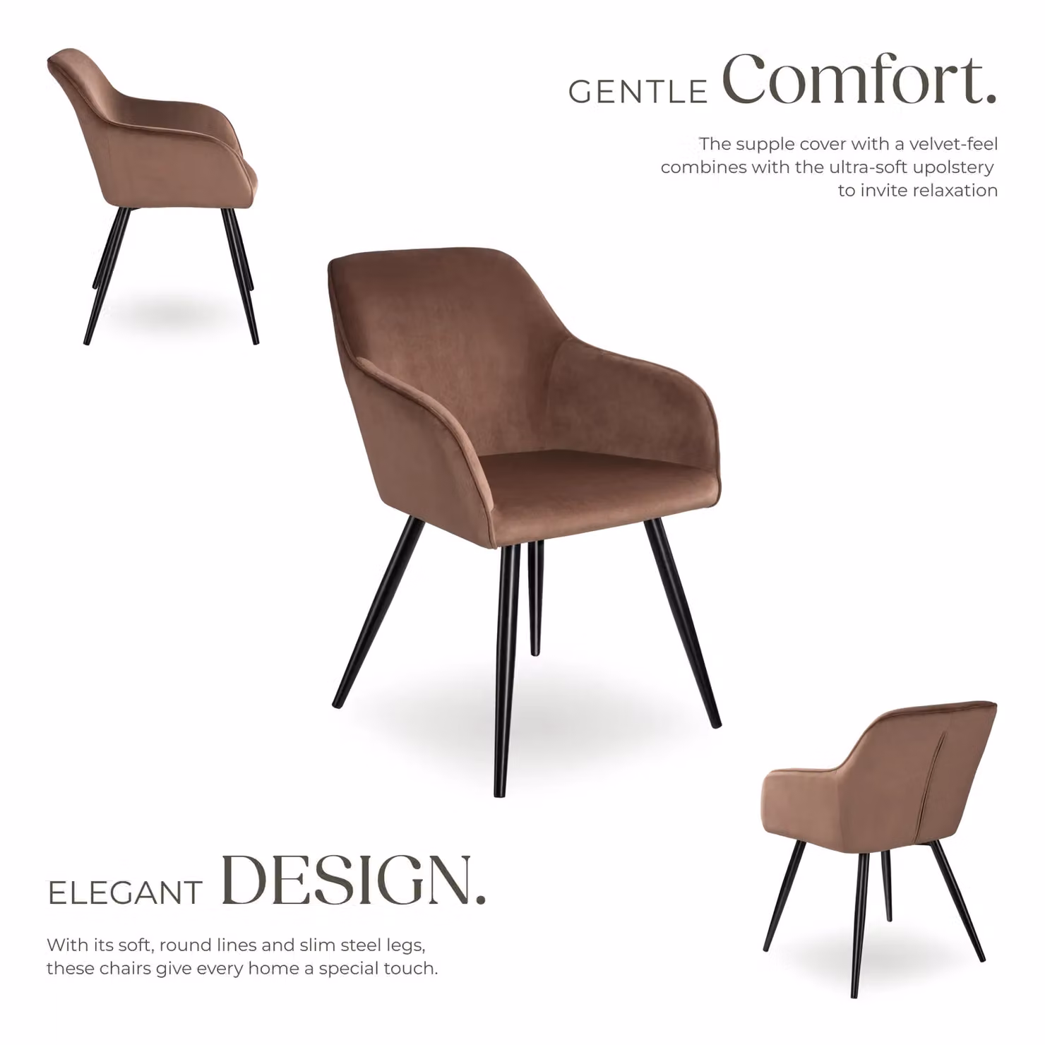 tectake Marilyn Dining Chair Set of 2 in Brown and Black Velvet – 3