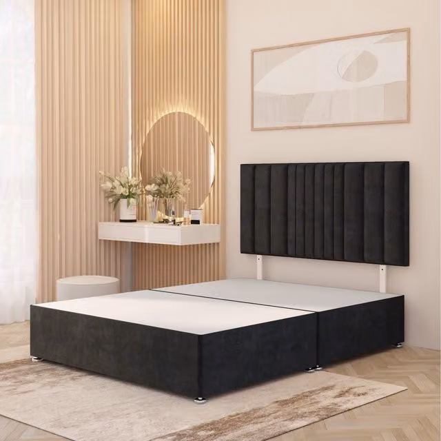 Somnior Beds Ltd Arizona Plush Velvet Divan Bed Base with Drawers and Headboard, Black, W/D/H: 90 x 190 cm