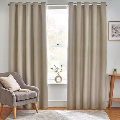 Furn Dawn Thermal Blackout Eyelet Curtains in Beige, Width: 229 cm, Drop: 183 cm – 1