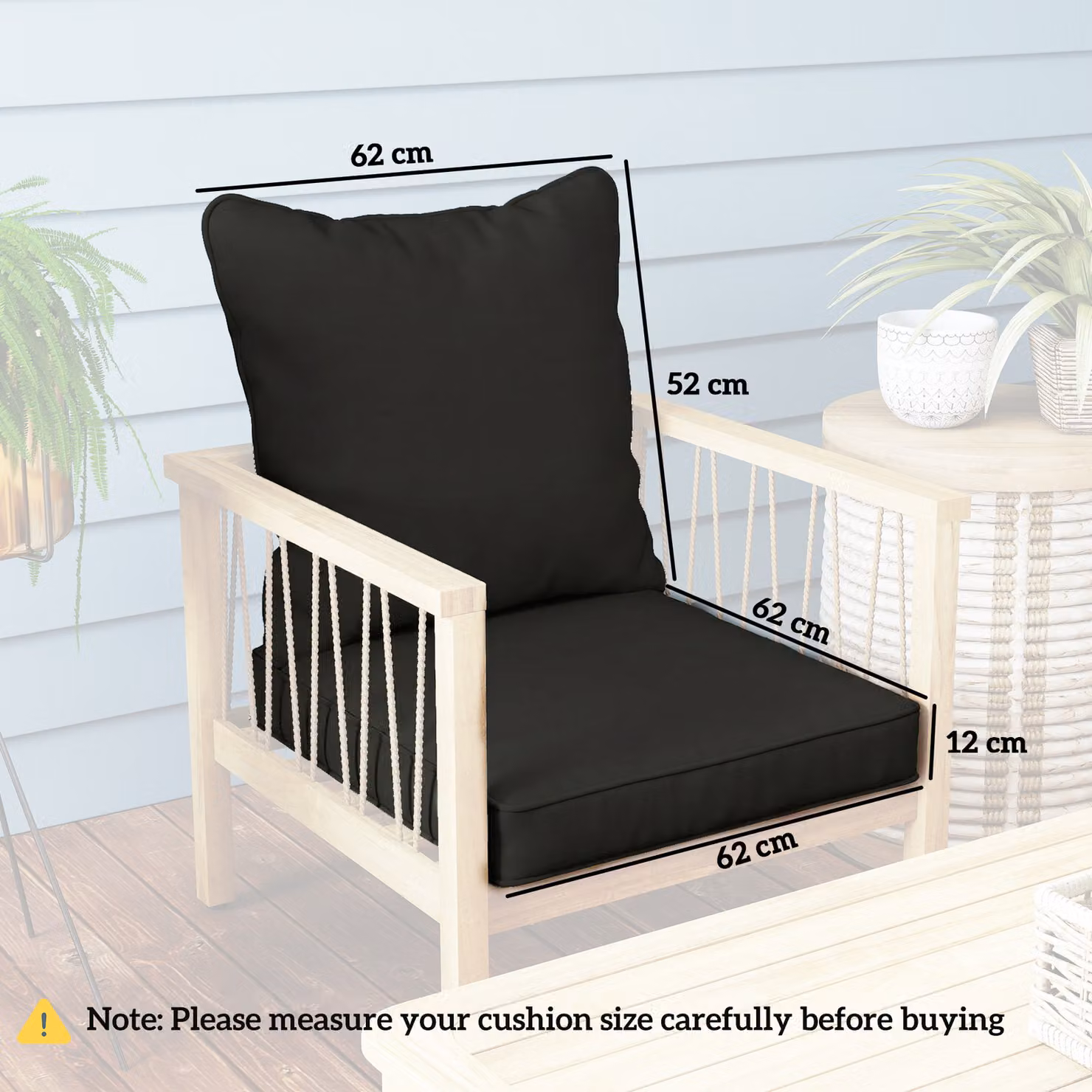 Outsunny Black Padded Seat and Back Cushion Set with Removable Water Repellent Covers – 3