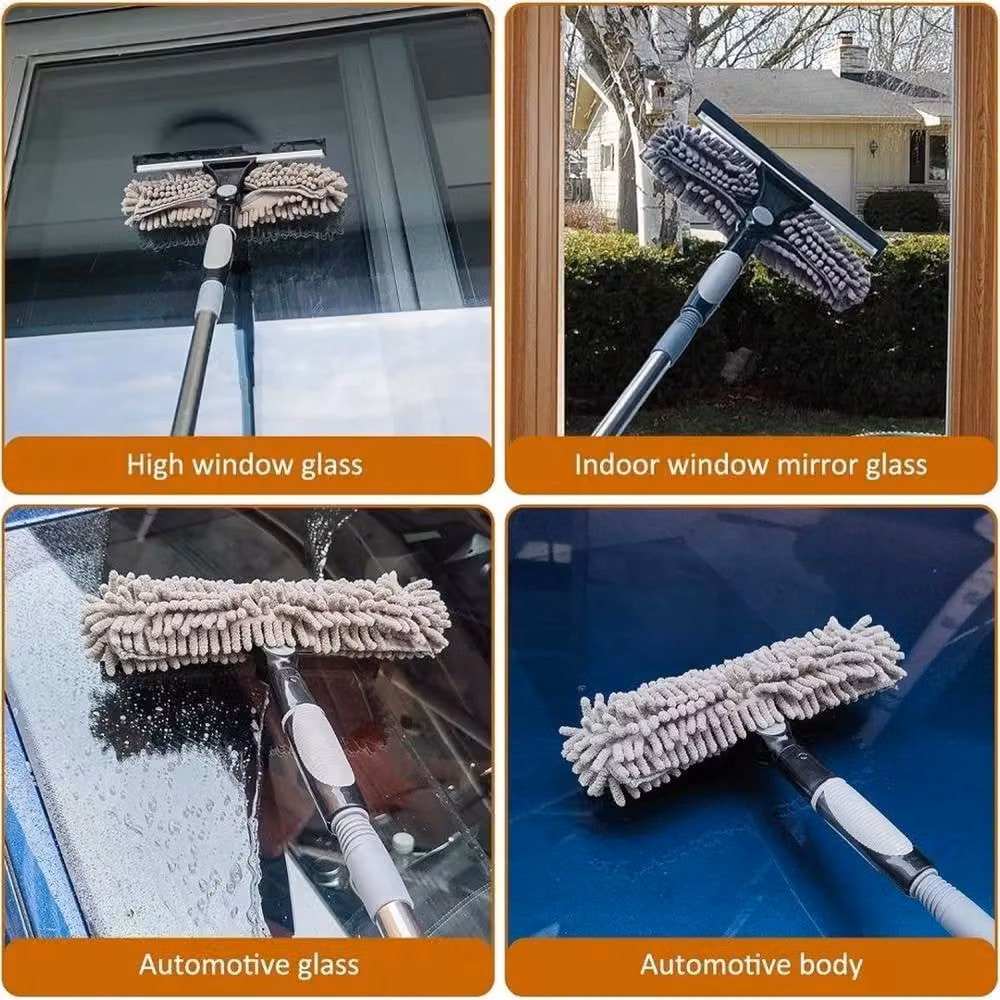 EONLION 15FT Telescopic Window Cleaning Pole with Squeegee and Scraper, Silver, Length: 100 cm – 3