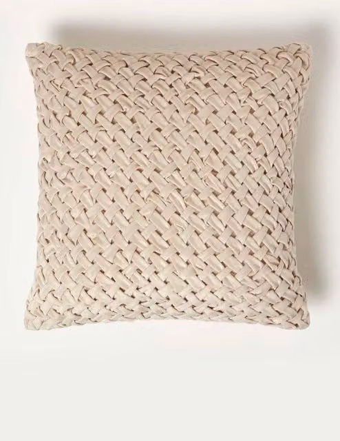 Homescapes Sofia Pleated Velvet Cushion in Beige, W/D/H: 45 x 45 x 45 cm