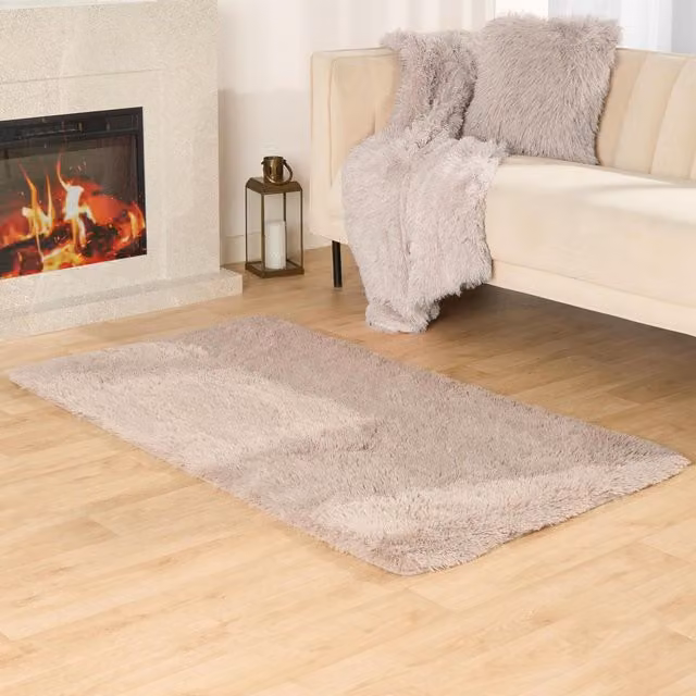 Sienna Hygge Shaggy Fluffy Rectangular Floor Mat in Beige and Brown, Width: 160 cm