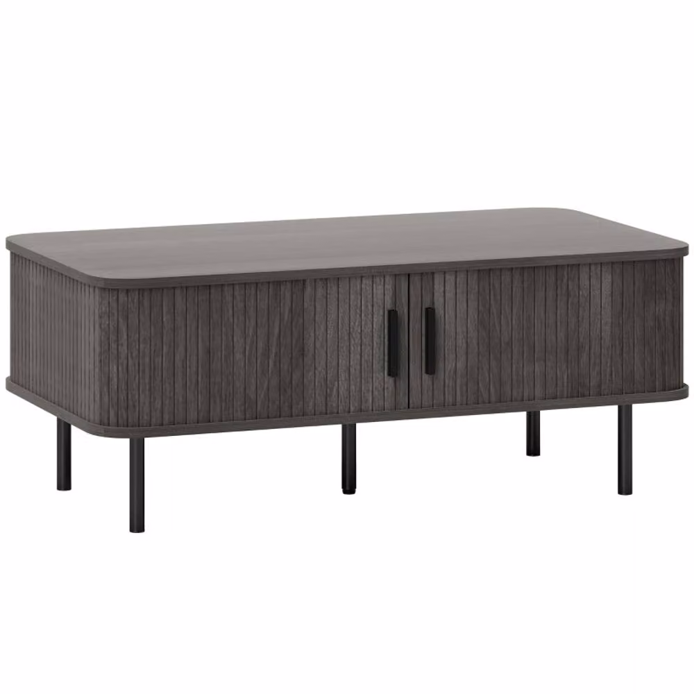 STILVORA Mid-Century Rectangular Coffee Table with Sliding Tambour Doors in Grey, Width: 100 cm – 5