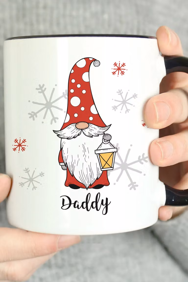 Personalised Memento Company Personalised Gonk Family Ceramic Christmas Mug with Black Handle, Male in White
