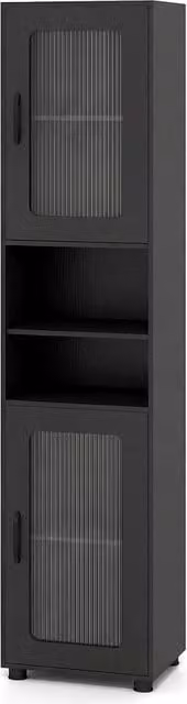 Havendro Slim Floor Cabinet Bathroom Storage Organiser with 2 Fluted Doors in Black, H 170 x W 40 x D 2 cm – 1