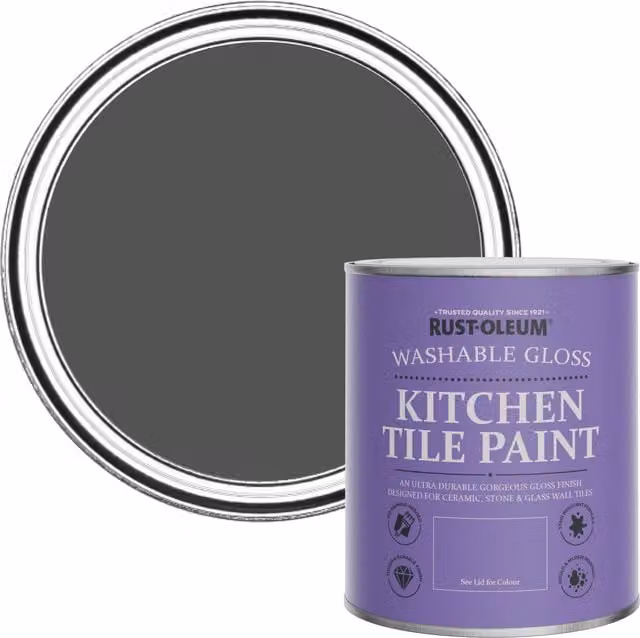 Rust-Oleum Water-Based Kitchen Tile Paint in Gloss Finish, Grey, 0.75 l